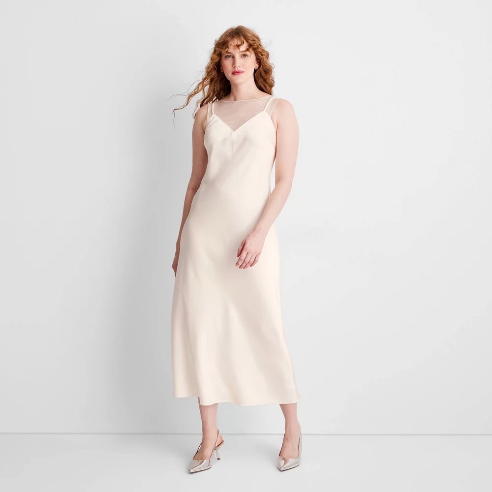 Last Chance Sale! Low Prices 💥 Women's Sleeveless Mixed Media Ankle Slip Dress